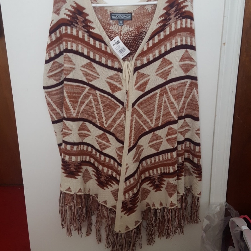 Brown Poncho with Tassels